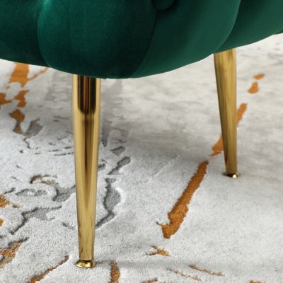 Velvet Button Tufted Bench with Gold Metal Legs