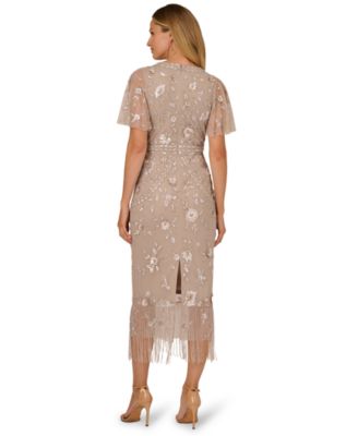 Women's Flutter-Sleeve Beaded Gown