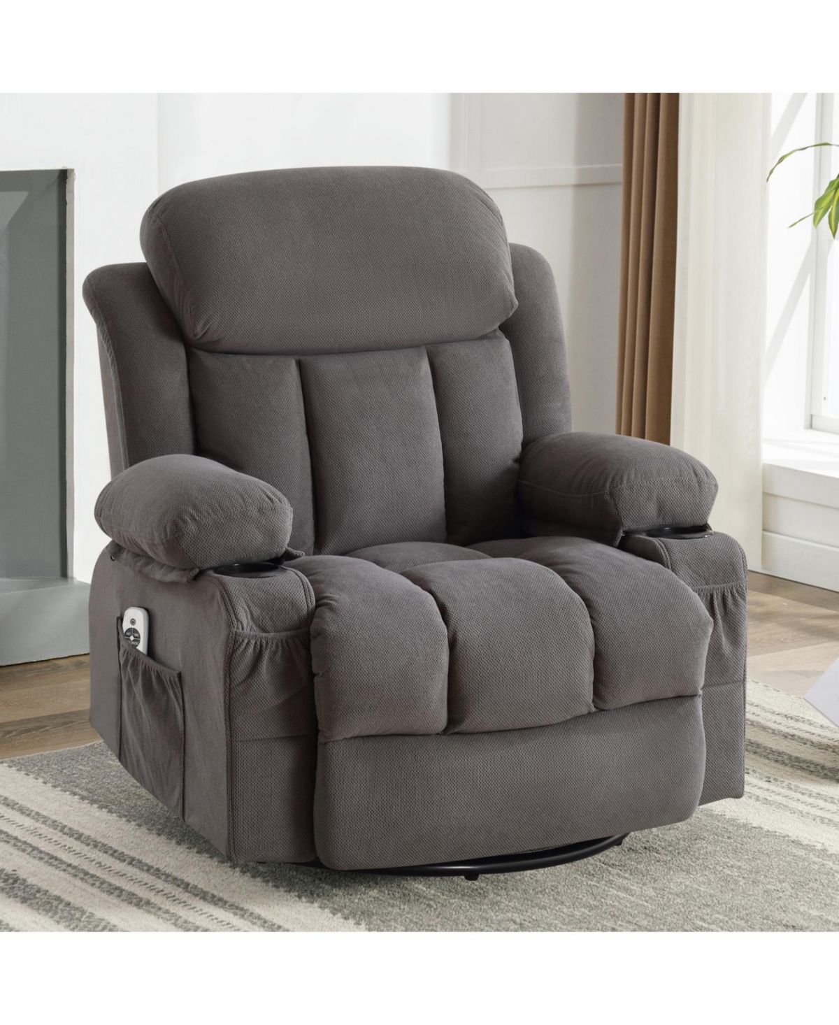 Streamdale Furniture Heated Massage Recliner Sofa w/ Usb & Cup Holders (Grey)
