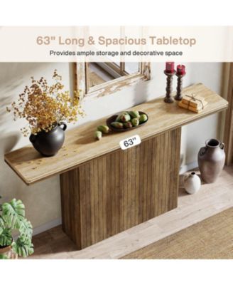 Farmhouse Fluted Console Table for Entryway, 63-Inch Long Wooden Sofa Table Behind Couch for Living Room