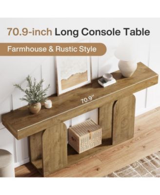 Farmhouse Wood Console Table, 70.9-Inch Entryway Accent Table with U-Shaped Base, 2-Tier Extra Long Sofa