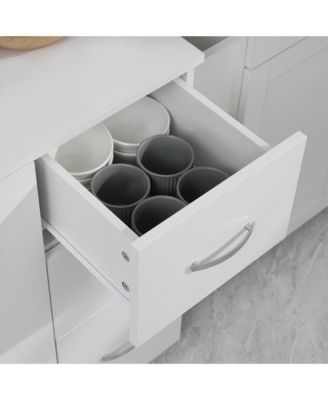 Wood Kitchen Pantry with 2 Large Cabinets, 1 Pull Up Cabinet