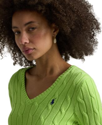 Women's Cable-Knit Cotton V-Neck Sweater