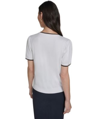 Women's Short-Sleeve Tipped Sweater