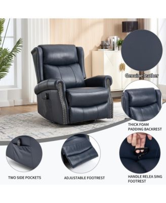 Genuine Leather Recliner Chair with Rocker and Swivel, Heat Massage for Living Room, Yellow