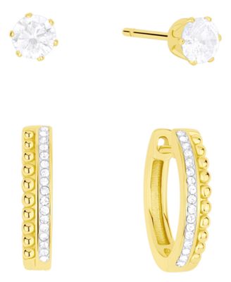 2-Pc. Cubic Zirconia 18k Gold-Plated Hoop and Stud Earrings Set, Macy's Exclusive