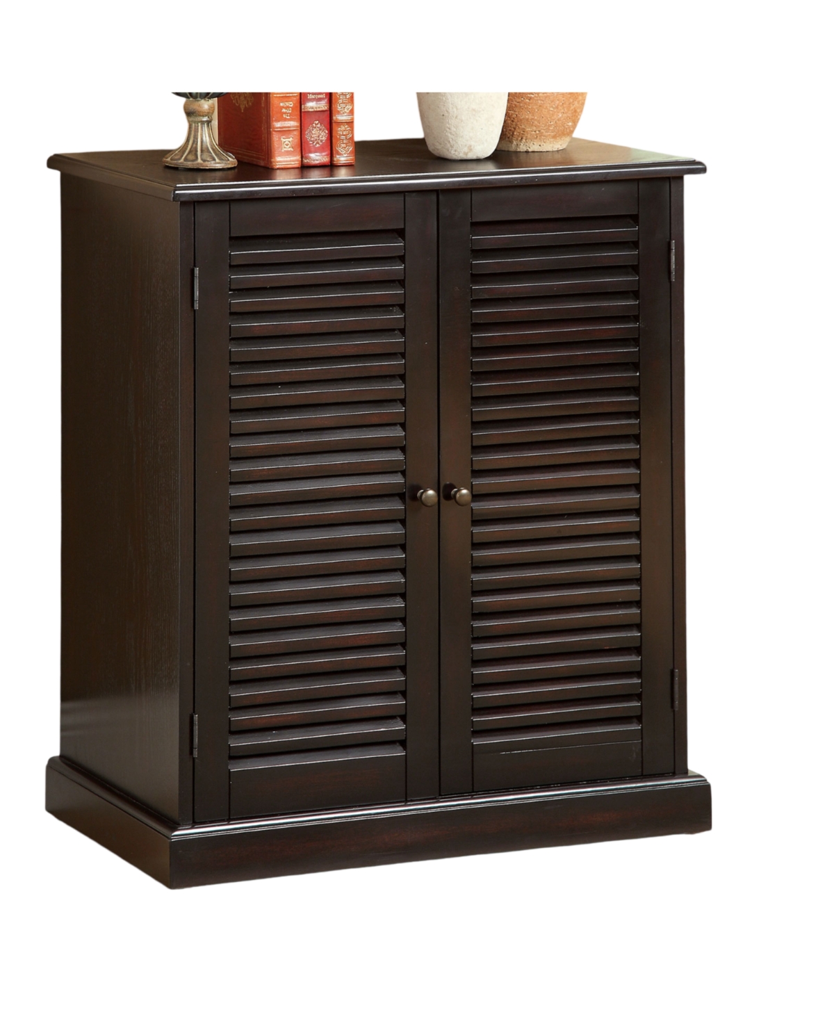 Lovmor Transitional Style Shoe Rack Solid Wood and Veneer with Round Knobs in Espresso Finish
