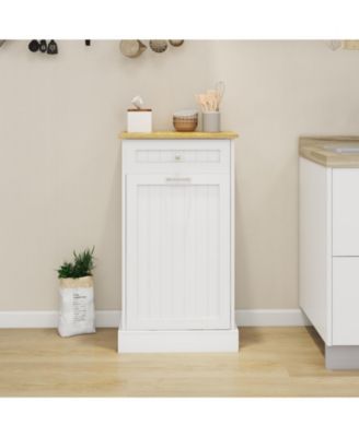 White E1 MDF Trash Cabinet with Tilt Out Design for Kitchen Island Laundry Box and Recycling Use