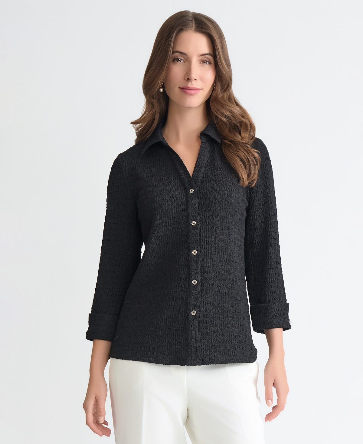 3Q Button Frt Top With Split Cuff