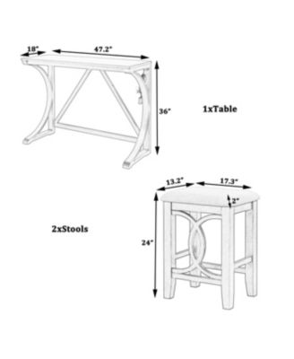Rubber Wood, MDF Farmhouse Counter Height Dining Set with USB & Upholstered Stools