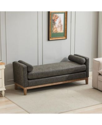 Upholstered Bench/Daybed with Wood Legs & Bolsters - Gray PU