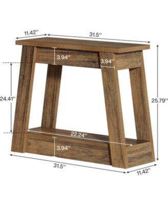 Wood End Table, Small Side Table with 2 Storage Shelves, Rustic Accent Narrow Nightstand for Living Room, Bedroom (1)