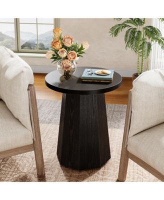 Farmhouse Round End Table, Black Nightstand Pedestal Accent Furniture for Living Room, Bedroom (1)