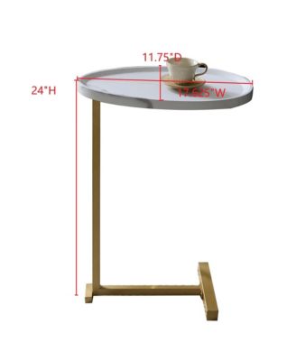 Wood and Gold Metal C-Shaped Side Table for Sofa, Snack or End Table