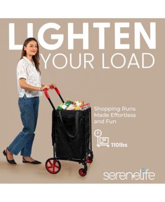 Folding Utility Cart with Liner, Heavy-Duty, 360&amp;#xB0; Swivel Wheels, 70 lb Capacity, Portable for Groceries, Laundry &amp; More (Black)