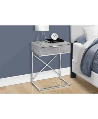 Accent Table, Side, End, Nightstand, Lamp, Storage Drawer, Living Room, Bedroom, Grey Laminate, Chrome Metal, Contemporary, Modern