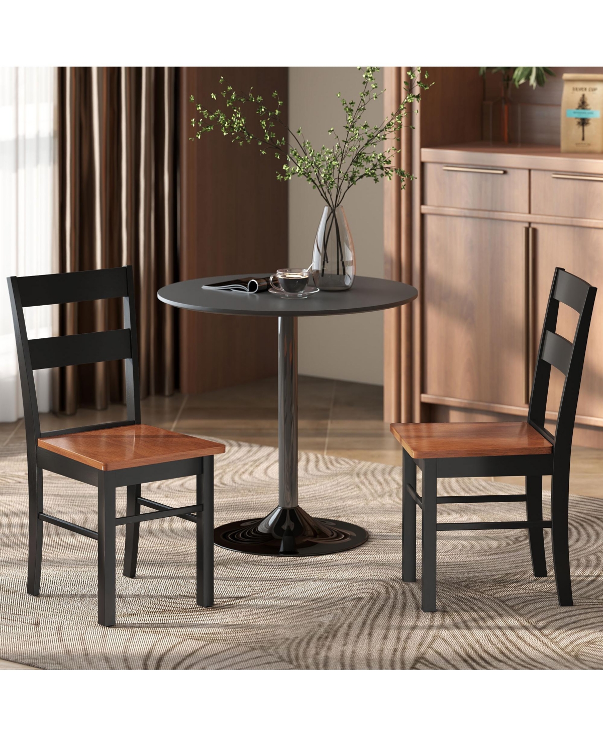 Homcom Farmhouse Armless Dining Chairs, Set of 2 with Open Back, Light