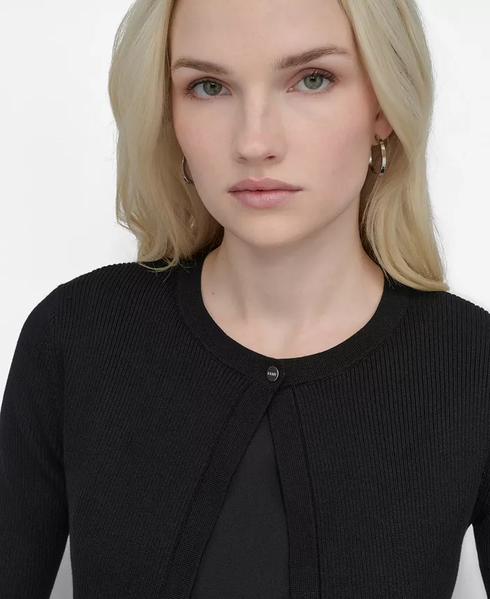 Women's Cropped Elbow Sleeve Snap Front Shrug - thumbnail 9