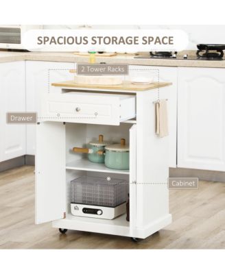 36" Mobile Kitchen Island Serving Cart w/ Cabinet & 2 Towel Racks,