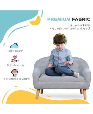 Cozy Children Sofa Couch Sturdy Wood 2 Seat Armrest Chair Kids Grey