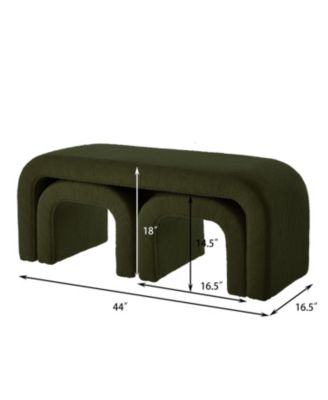 U-Shaped Teddy Ottoman Bench Set of 3 - Dark Green