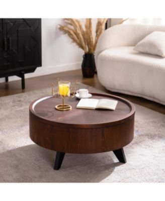 Round Coffee Table with Hidden Storage & Removable Top