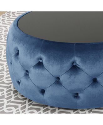 Modern Glam Velvet Button-Tufted Glass-Top Ottoman