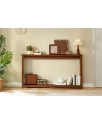 70" Walnut Console Table - Narrow Sofa/Entryway Table with Corrugated Texture