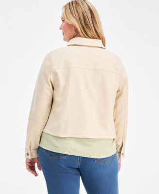 Plus Size Cropped Embroidered Denim Jacket