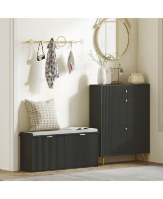 Entryway Shoe Bench with Cushion and Storage