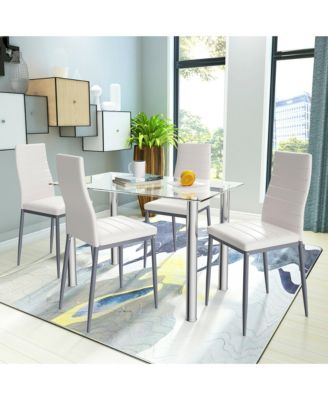 5 Piece Dining Set Table 29.6'' and 4 Chairs Glass Metal Kitchen Breakfast Furniture