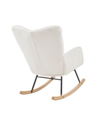 Streamdale Glider Chair for Living Room Tufted Teddy Fabric Rocking Chair Ivory White