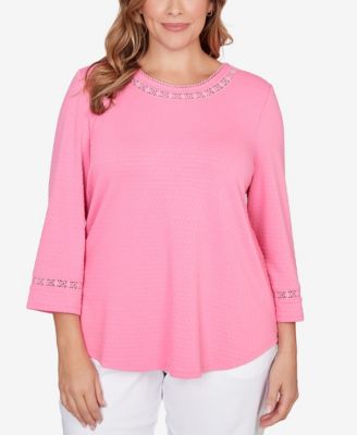 Plus Size Solid Clip Dot Lace Trim Knit Top
