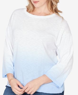 Plus Size Dip Dye Ombre Cotton Pullover Sweater