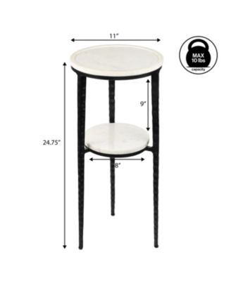 Seraphina 24.75" Industrial 2-Tier Metal Frame Drink Table and Decorative End Table with White Marble Round Top