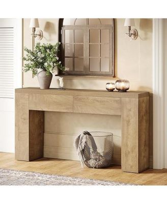 63-Inch Wooden Console Table with 2 Hidden Drawers