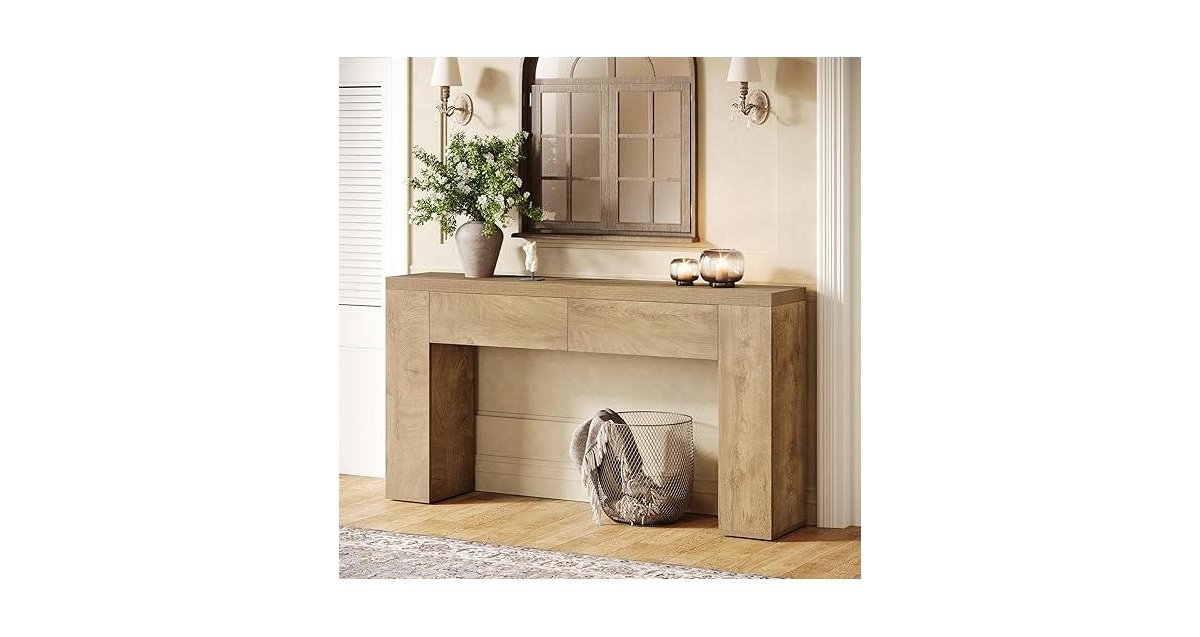Tribesigns 63-Inch Wooden Console Table with 2 Hidden Drawers