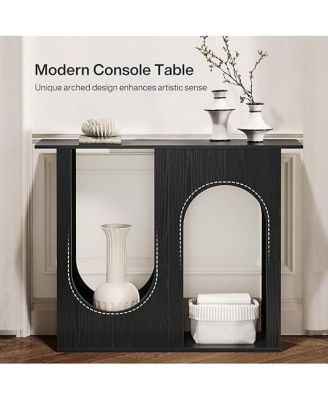 39.4'' Black Console Table, Narrow Sofa Table Behind The Couch with Arched Design