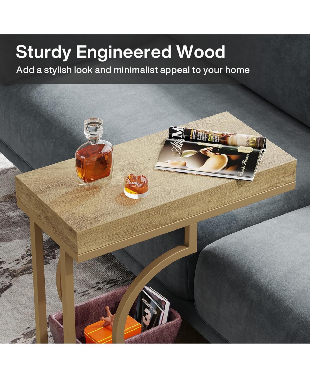 Tribesigns Narrow Side Table, C Shaped End Table for Living Room