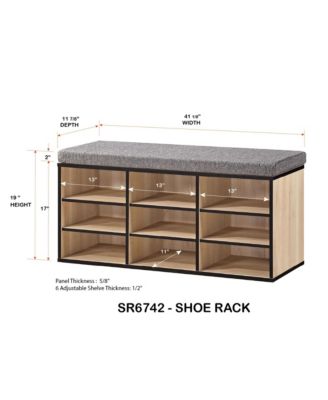 Shoe Storage Bench with Cushion, 9 Cubbies Shoe Organizer, Cubby Shoe Rack with Adjustable Shelves