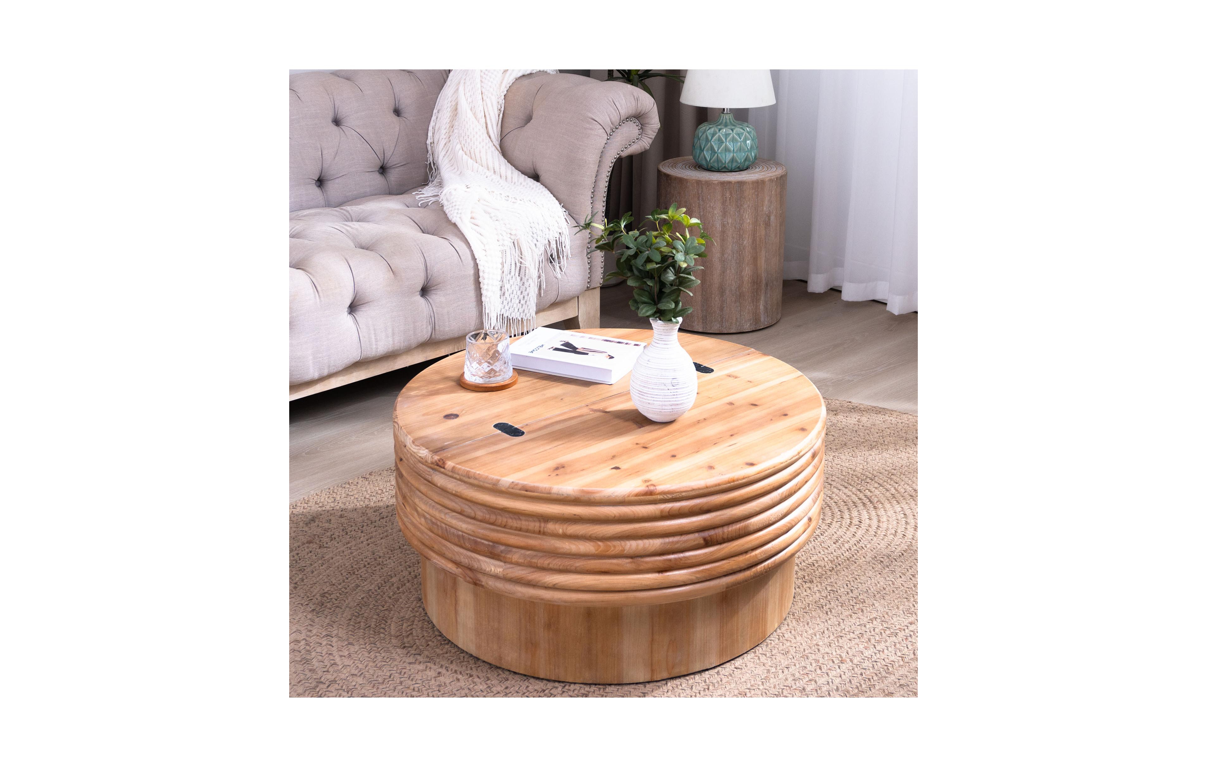 Lovmor Round Wooden Coffee Table with Hidden Storage