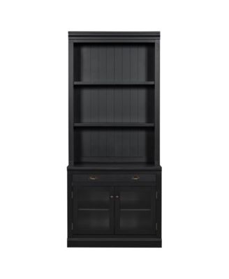 Elegant Glass Door Bookcase with Shelves and Drawer