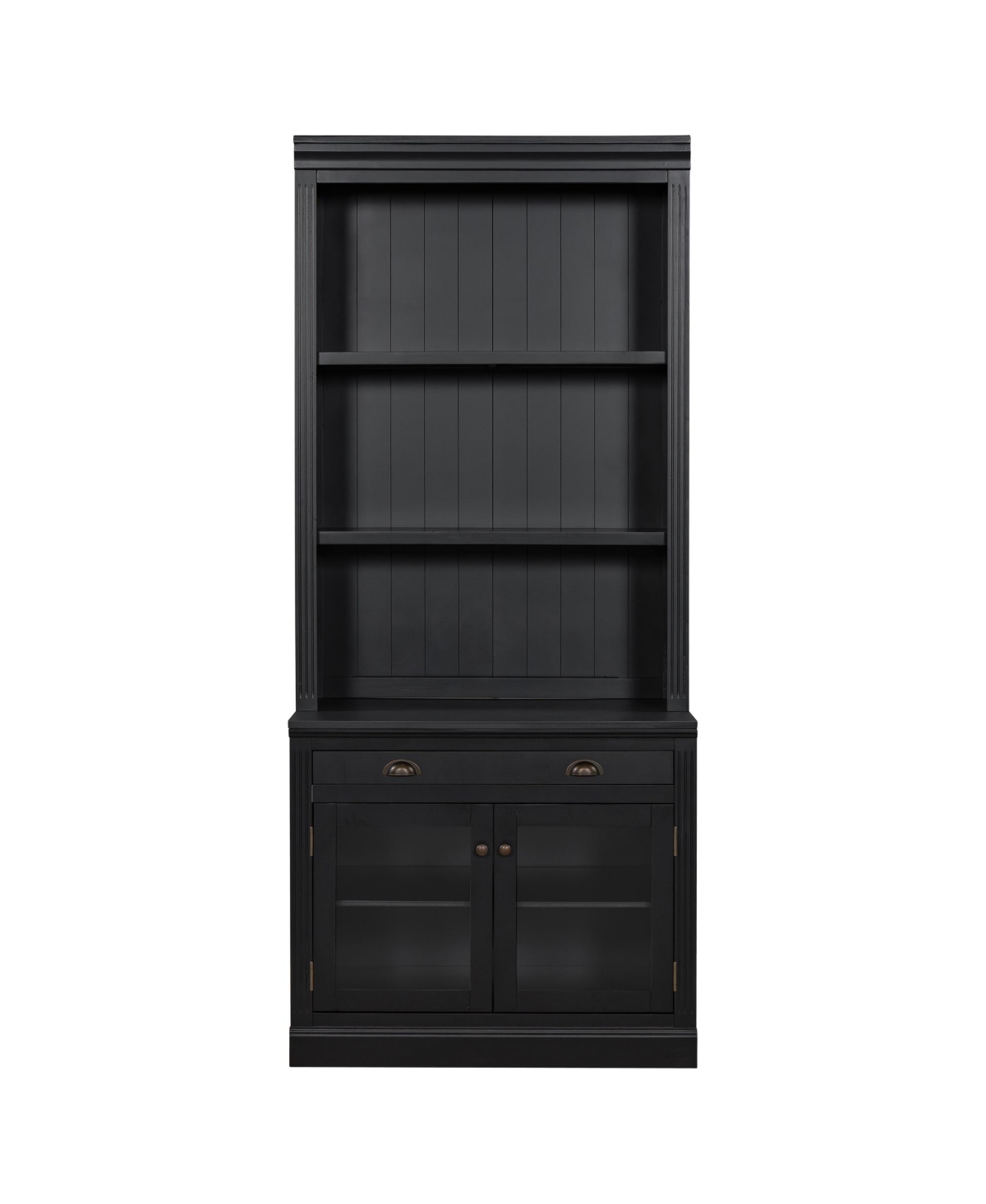 Lovmor Elegant Glass Door Bookcase with Shelves and Drawer