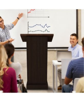 Wood Podium Stand, Tall Wooden Lectern with Mic Stand Space
