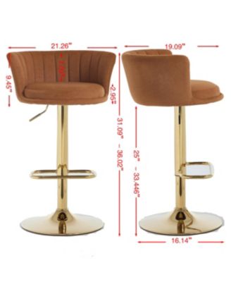 Set of 2 Orange Velvet Swivel Bar Stools with Chrome Footrest