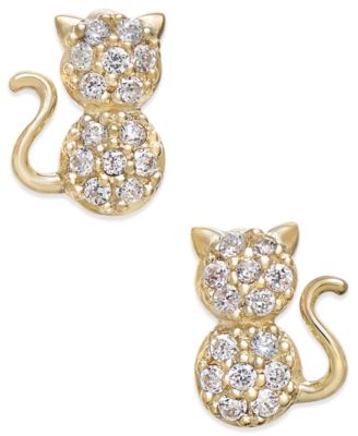 14k gold cat stud earrings