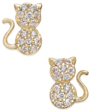 image of Cubic Zirconia Kitty Cat Stud Earrings in 10k Gold