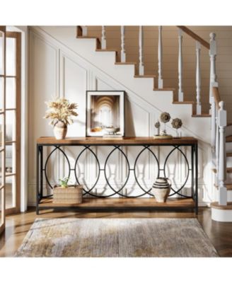 70.9-Inch Extra Long Console Table, 2-Tier Industrial Table Behind Couch with Storage Shelf, Narrow Entryway