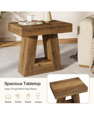 24" Modern Side Table, 2-Tier Narrow Wooden End Table with Trapezoid Base (1, Brown)
