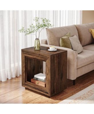 Rustic Wood End Table, Industrial Sofa Side Table for Living Room